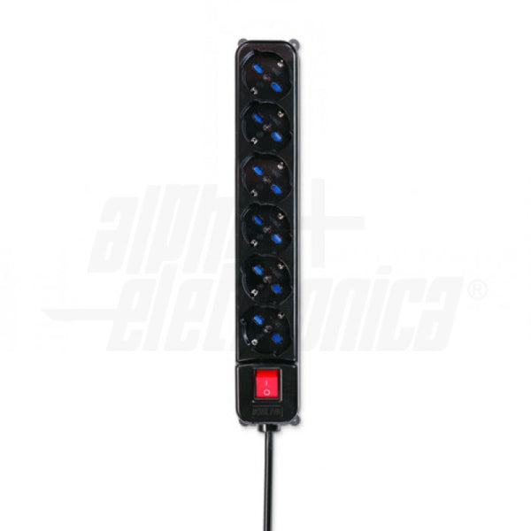 Multipresa con 6 prese Universali Italia P40 - Interruttore - Cavo 1,5m - Spina 16A a 90° - Nera