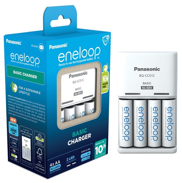 CARICABATTERIE PANASONIC ENELOOP BQ-CC51E INCLUSE 4 AA 2000MAh