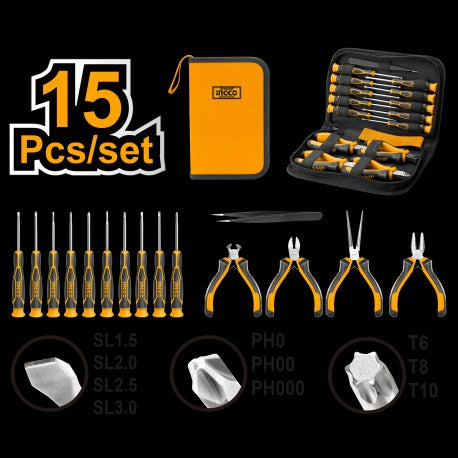 SET 15 PZ. CACCIAVITI PINZE DI PRECISIONE